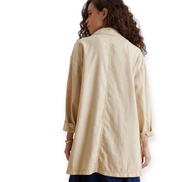 Anthropologie Pilcro Linen Blend Summer Blazer Large Cream Lagenlook Boho - Picture 7 of 13
